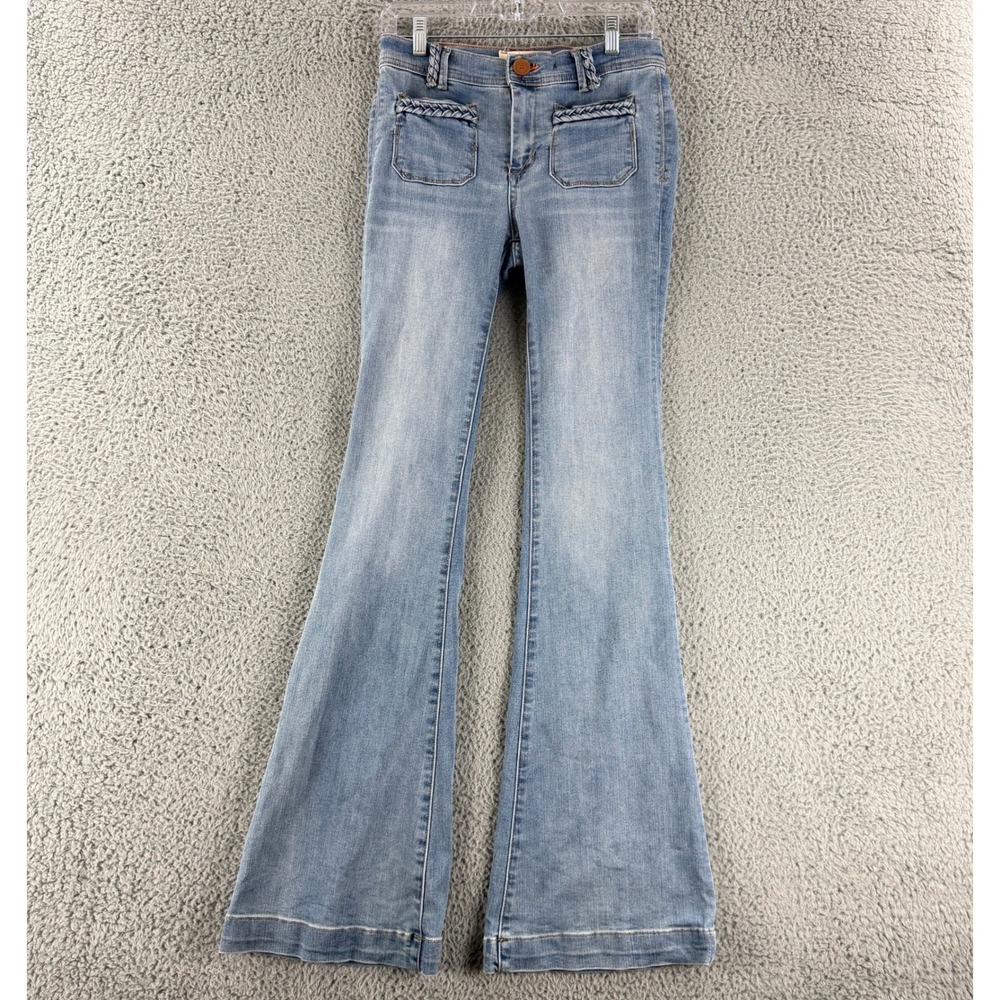 Dittos Flare Jeans Womens 26 Blue Light Wash High Rise Braided Pocket Vintage